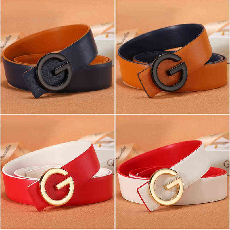 

70~115CM Fashion Kids Casual Belts Adult Jeans Waistband Double Sided Available Two Layer Cowhide Dresses Decorative Women Belts Y220419, Black