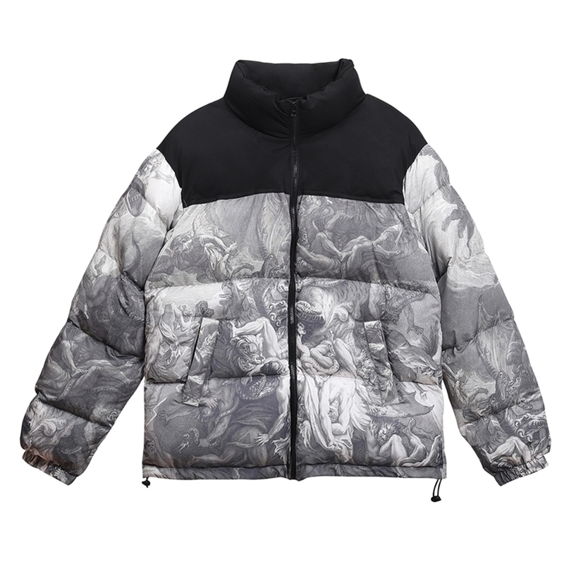 

LACIBLE Hip Hop Warm Parka Jackets Men Harajuku Padded Jacket Streetwear Vintage Retro Painting Print Jacket Coat Winter Outwear 201119, Gray