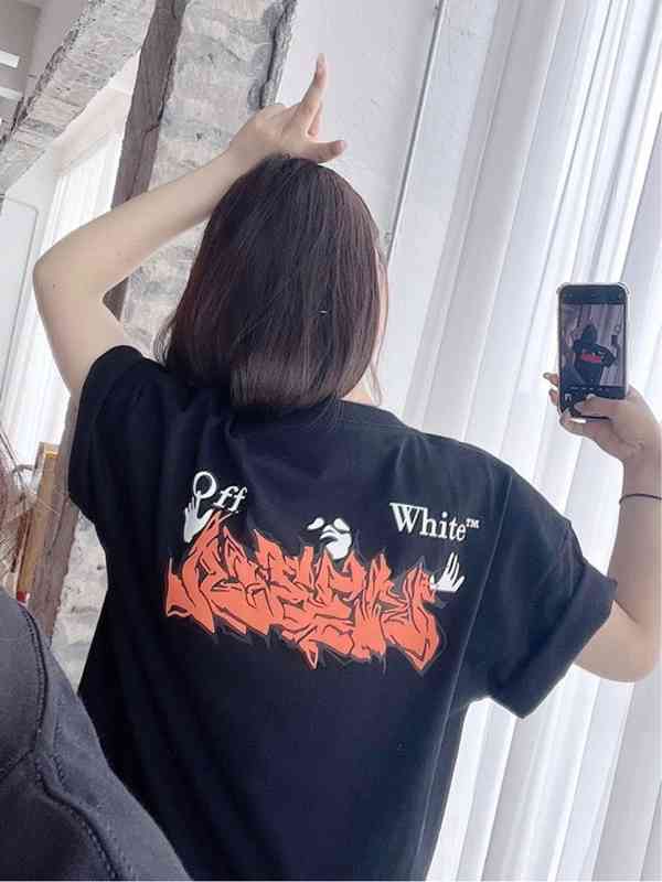 

New Fashion Trend Brand Short Sleeve Wholesale Off Summer Round Neck Cotton Black Women's Printing Urban Pullover Loose Trendy T-shirt