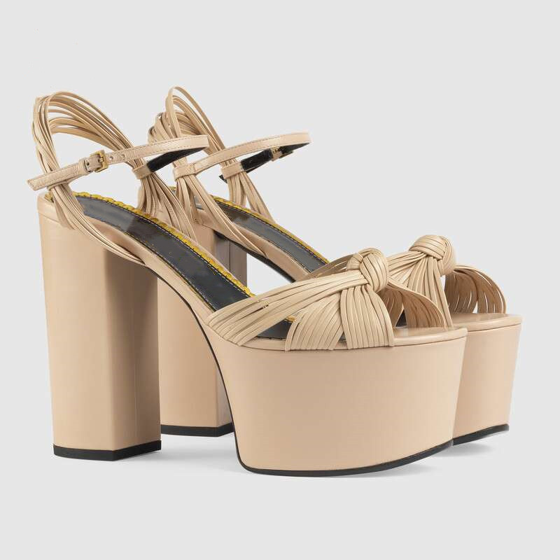 

2022 women new leather Ladies 12CM Chunky high heel sandals Pine cake thick bottom printed open peep-toes 5CM Platform SHOES Knotted Europe and America size 34-44, Black