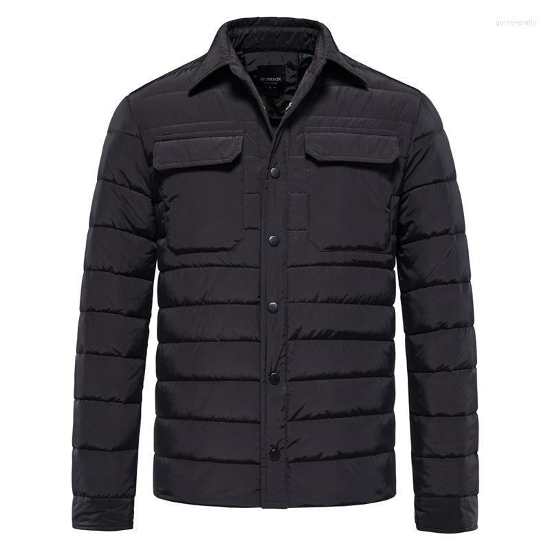 

Men' Down & Parkas Winter Men Lapel Solid Color Cotton-padded Clothes Business Casual Warm Coat Pocket Long Sleeve Mens Jacket Guin22, Black