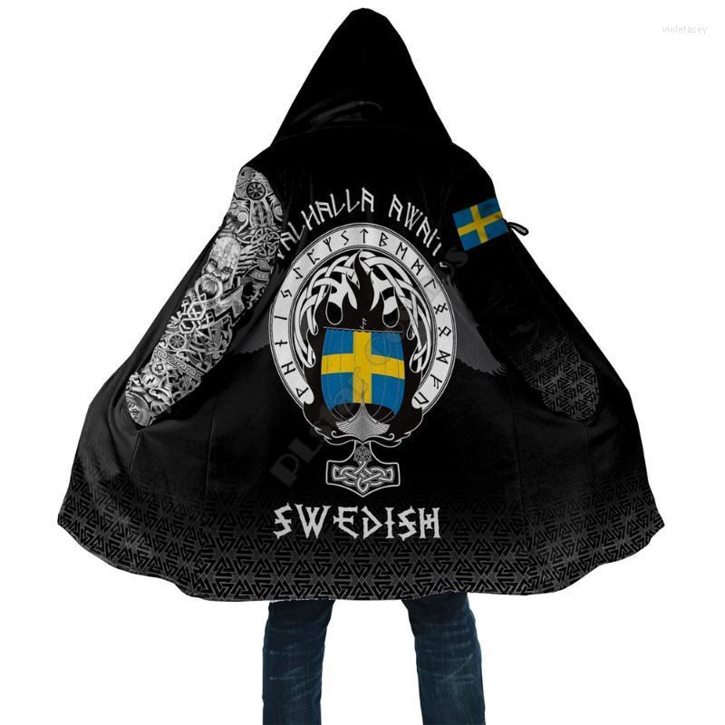

Men' Wool & Blends Viking Style Cloak Sweden Symbol 3D Printed Hoodie For Men Women Winter Fleece Wind Breaker Warm Hood Viol22