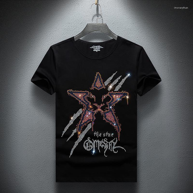 

Men's T-Shirts Summer Drill T-shirt Men Big Size Bottom Shirt Male Casual Diamond Clothes High Quality DropMen's Imon22, Black