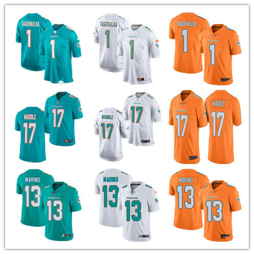 Custom 10 Tyreek Hill Miami''dolphins''men Jersey 13 Dan Marino 1 Tua Tagovailoa 99 Jason Taylor 17 Jaylen Waddle 8 Jevon Holland Football Jersey