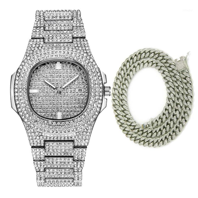 

Fashion Men Watches 2022 Diamond Watch Waterproof Quartz Casual Male Clock Hip Hop Iced Out 18K Gold Necklace Jewelry, Gold 20inches