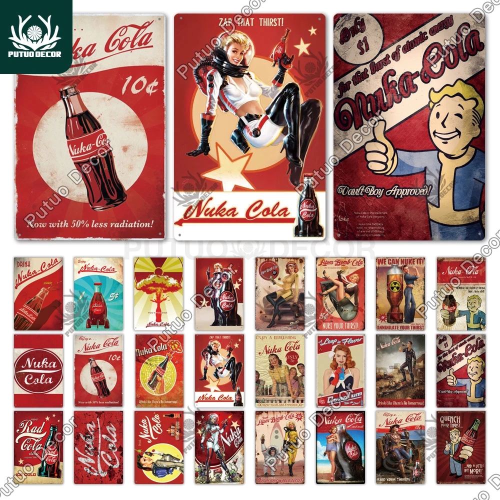 

Metal Painting Nuka Cola Vintage Sign Tin Plaque Retro Metal Posters for Kitchen Bar Pub Club Man Cave Home Wall Decor