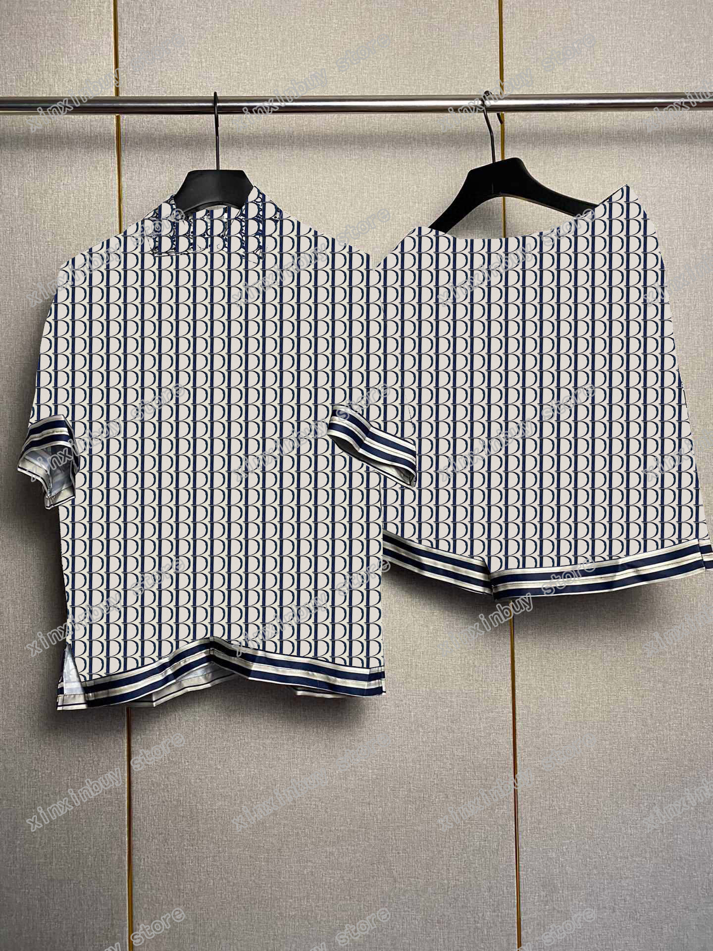 

22ss Men Designers t shirts suits Letter print short sleeve silk Lapel Streetwear Black blue gray xinxinbuy S-XL, D01