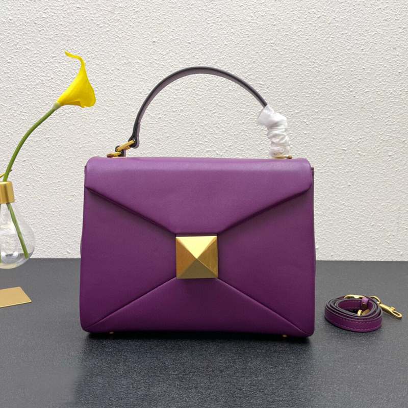 

Plain Square Tote Bag Shopping Handbags Purse Women Genuine Leather Metal Rivet Decorate Shoulder Crossbody Bags High Quality Interior Zipper Pocket Totes Wallet, 26cm