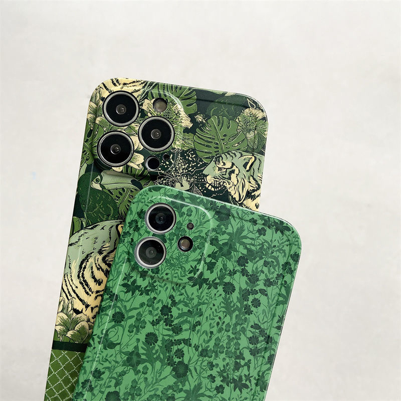 

Luxury Designer Cell Phone Cases For Iphone Letter G Shockproof Green Forest, Flower