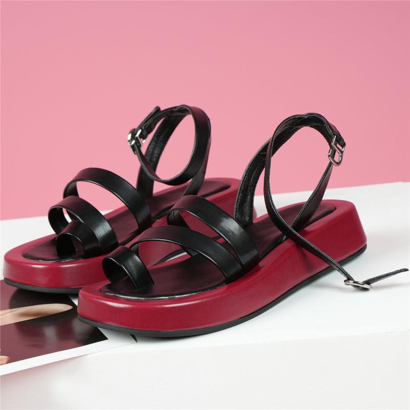 

Sandals Ankle Cross Strap Flip Flops Women Genuine Leather Flat With Thong Gladiator Female Open Toe Platform Pumps Casual ShoesSandals, Black