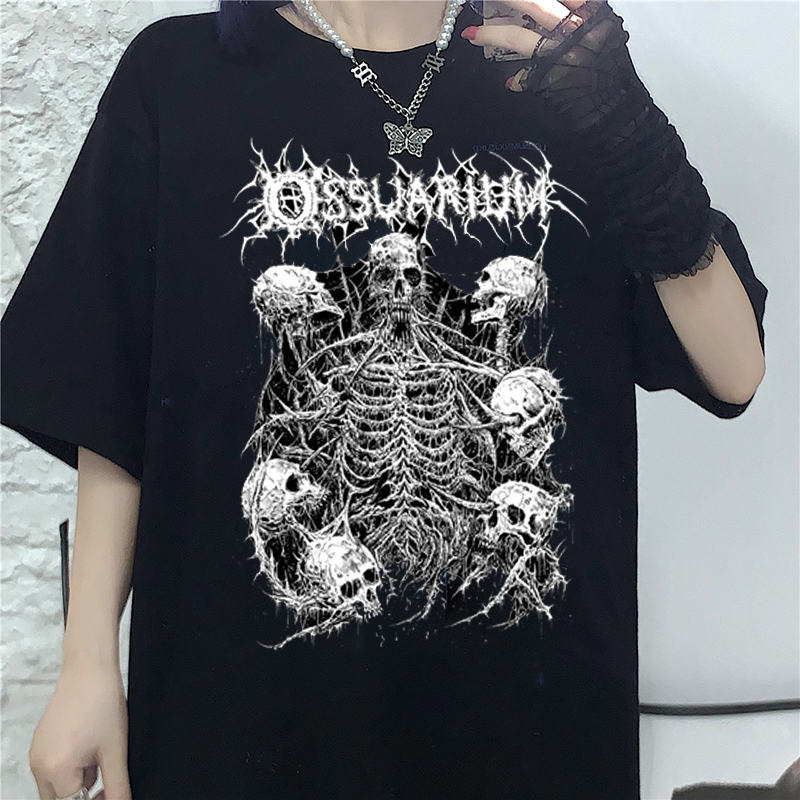 

Summer Goth Female Horror Skull Loose men and womenTshirt Punk Dark Grunge Streetwear gothic Top Tshirts Harajuku y2k clothes 220615, 17