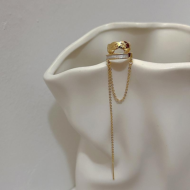

Clip-on & Screw Back Fashion Gold Long Chain Tassel Double Circle Ear Cuff Earrings For Women Korean Fake Piercing Earcuffs JewelryClip-on