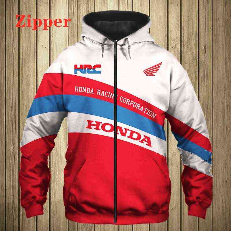 Nouveaux hommes Honda moto course à capuche 3d imprimé sweat hommes vêtements de sport décontracté Harajuku pull fermeture éclair