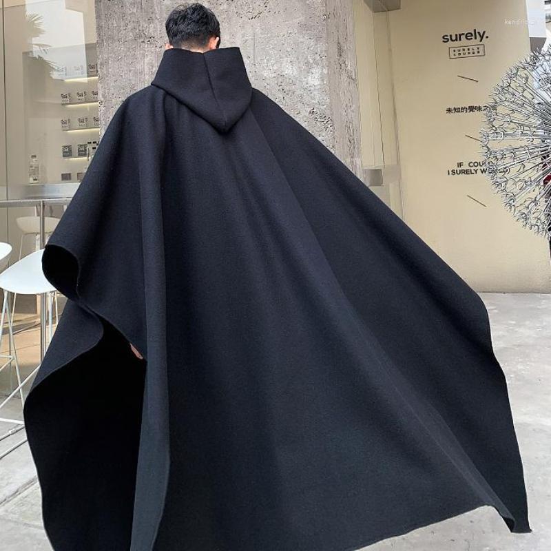

Men's Trench Coats Hooded Coat Spring And Autumn Yamamoto Style Dark Personality Medium Long Super Loose Jacket Kend22, Black