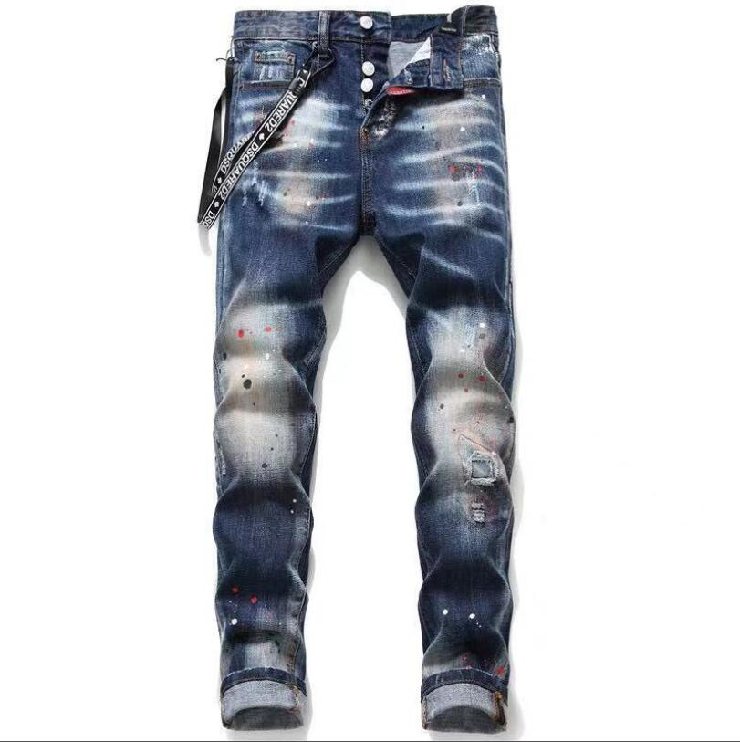 

D2 Mens Rips Stretch Black Jeans Fashion Slim Fit Washed Motocycle Denim Pants Panelled Hip HOP Trousers DSQUAREDs