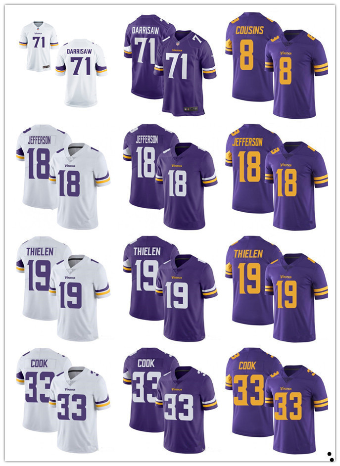 

6 Lewis Cine custom Minnesota''Vikings''Men 19 Adam Thielen 18 Justin Jefferson 7 Patrick Peterson 55 Za'Darius Smith Football Jerseys, Color