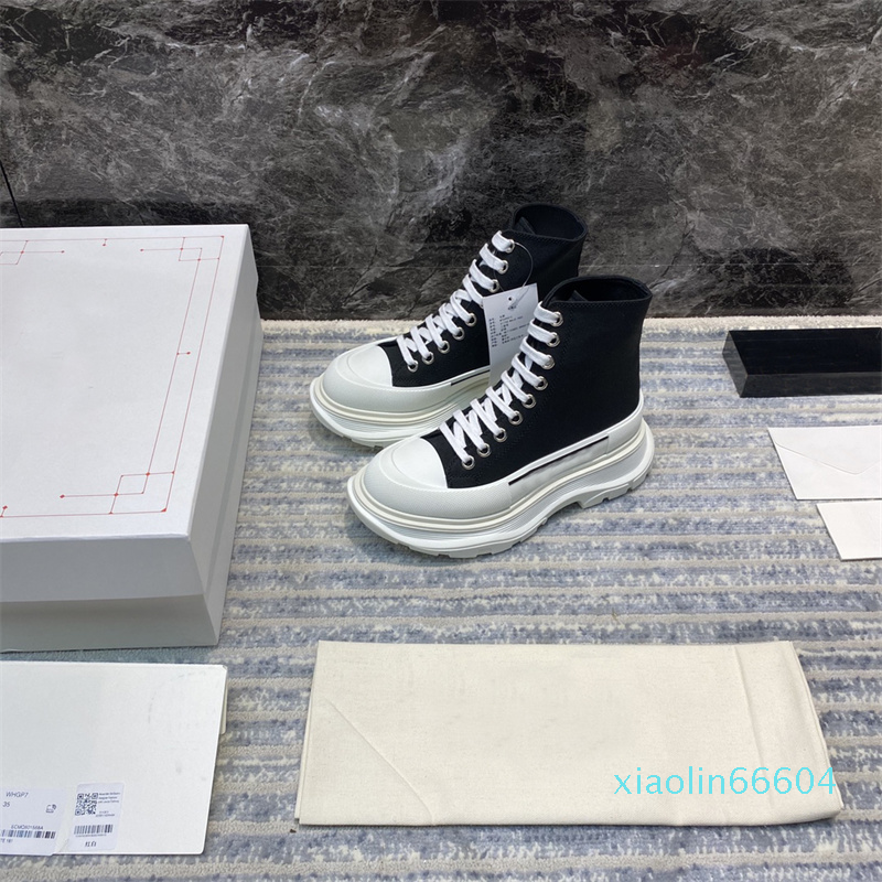 

Fashion-Classic Casual and comfortable Women Men Slick Boots Polished Leather Canvas Lace-up Rubber Round Toe Platform Leathers Casual shoes, Color 1