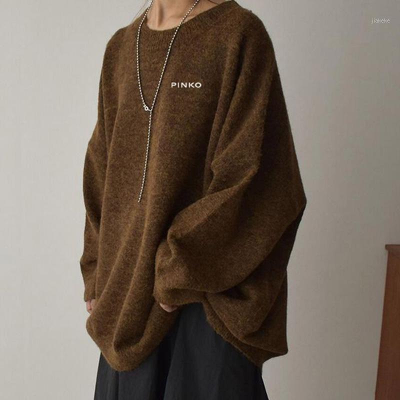 

Women's Sweaters Women Fashion Green Knits Sweater Long Sleeve Casual Letter Solid Color Round Neck Loose Pullover Autumn Winter For Lady, Champagne