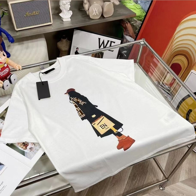 

Fashion Girl Print T Shirt for Women Special Design Cotton Short Sleeve Shirts with Tag Black White Top Quality