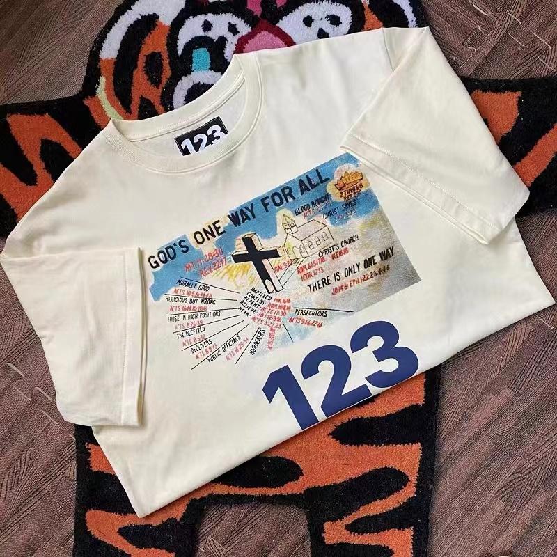 

Men's T-Shirts Short Sleeve Vintage High Street Church Cross Print Loose Summer Men Women RRR123 T-ShirtMen's