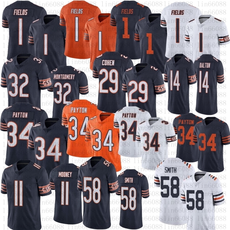 

Men womens youth football 1 Justin Fields 34 Walter Payton 32 David Montgomery 11 Darnell Mooney Jersey, As