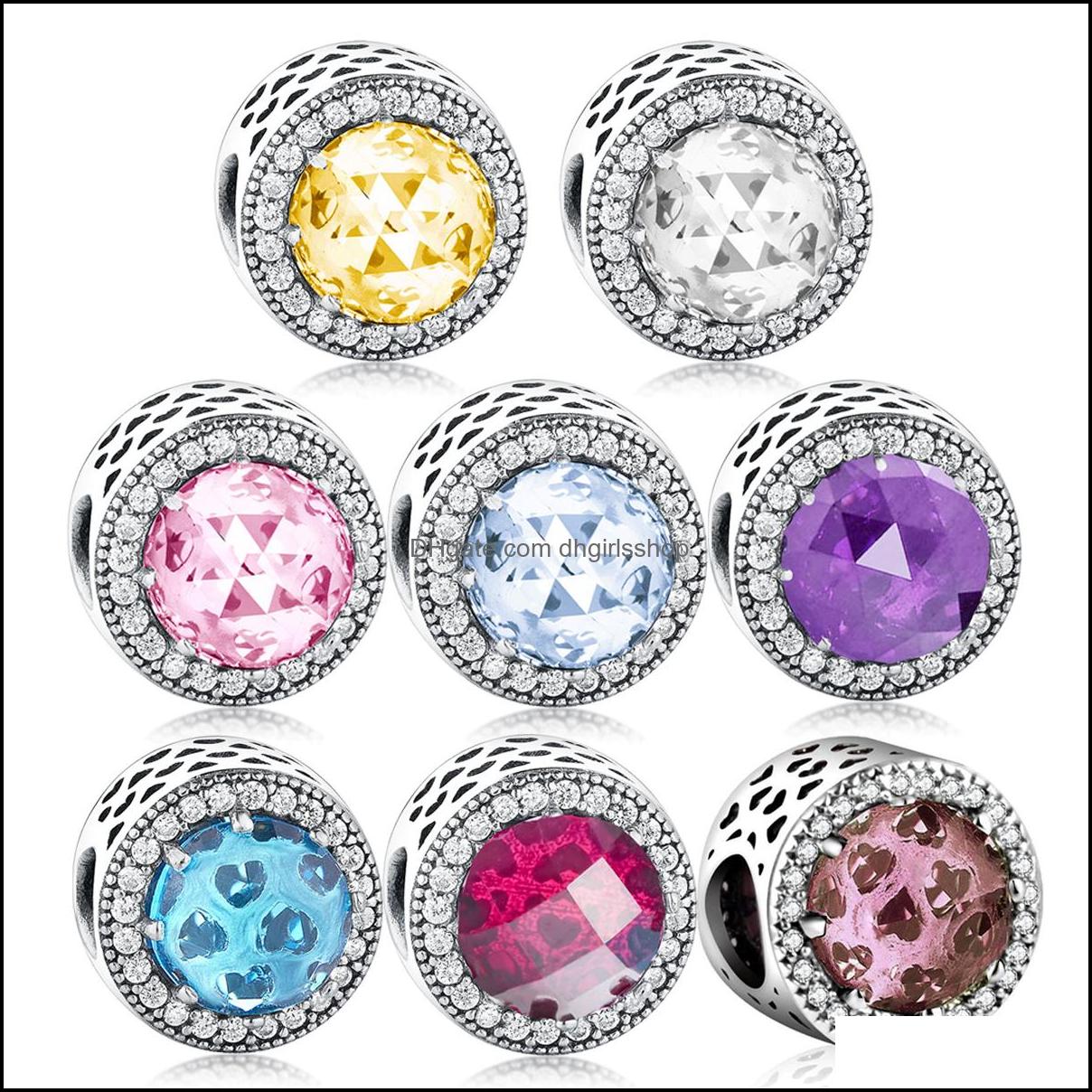 

Sier Loose Beads Jewelry Fit Original Charm Bracelet 925 Sterling Shiny Brown Yellow Purple Zircon Faceted Stone Hollow Bead Dhtgl