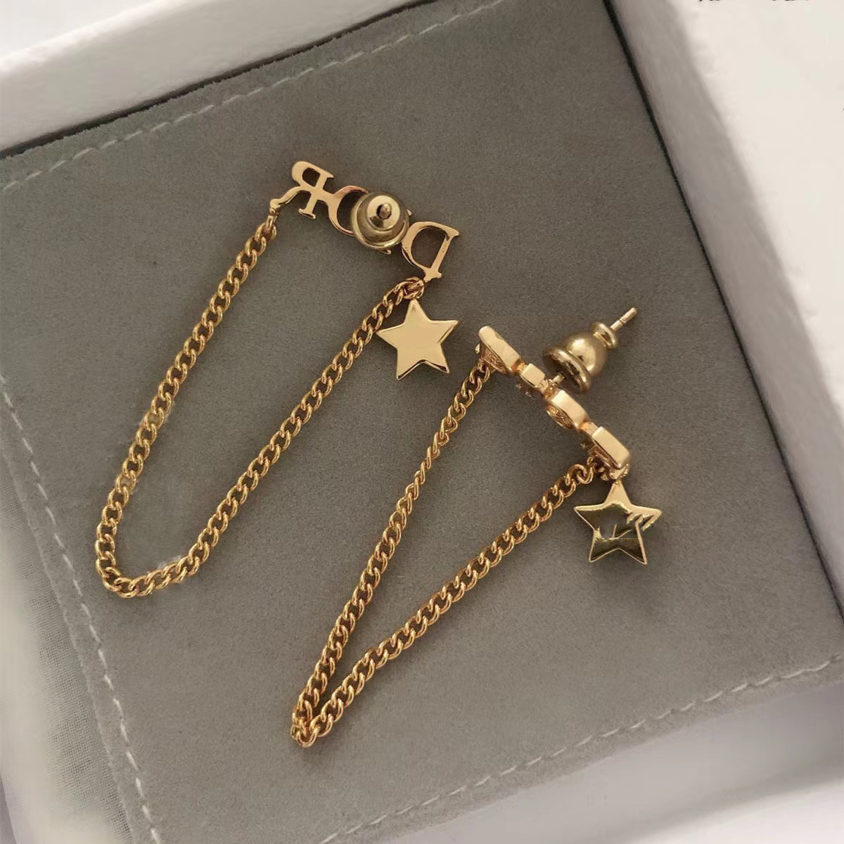

Star Stud Earrings for Women Double Studs Chain Tassel Piercing Earring 18K Gold Plated Dor Earring Jewelry