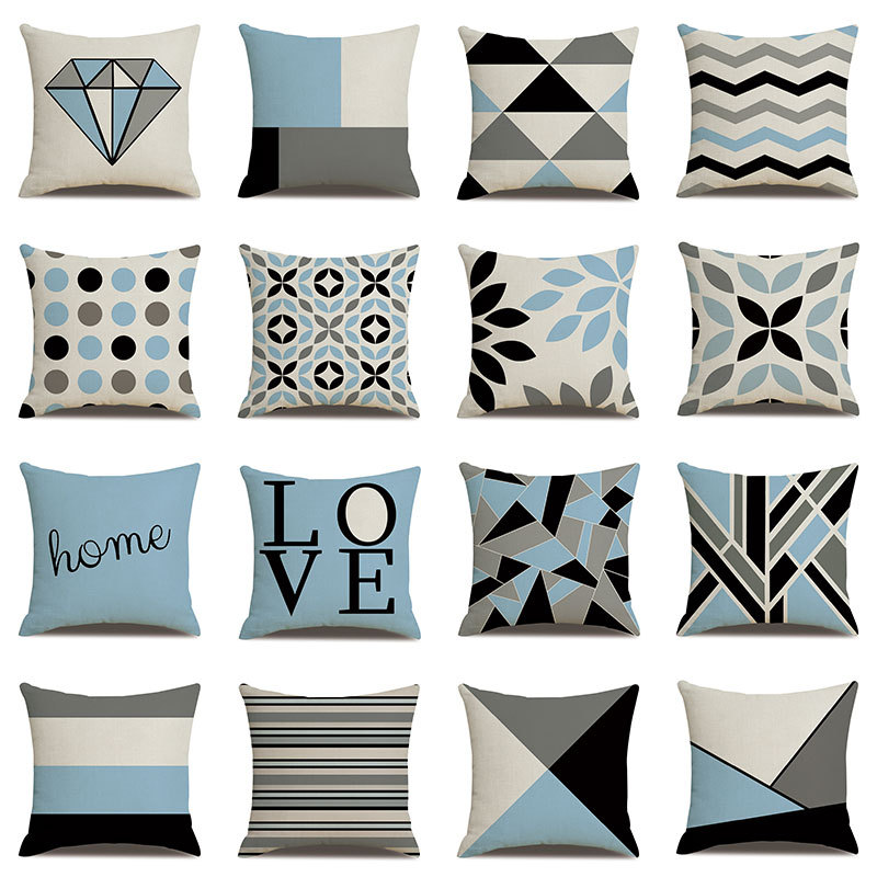 ins 45x45cm Decorative Pillow printed geometric linen hug sleeve home sofa back pillows pool pillow-image-783703345