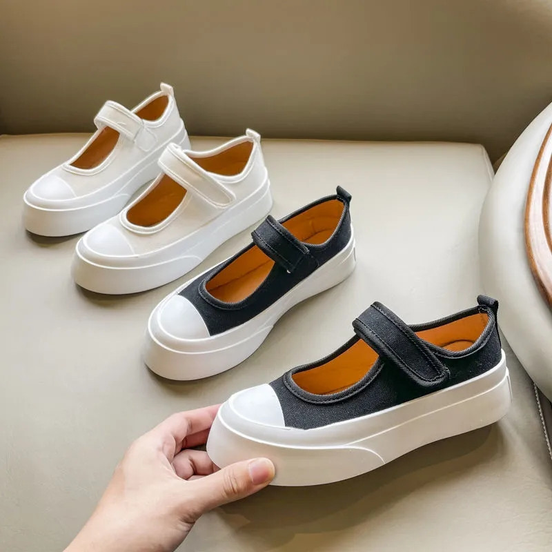 

Chunky Platform Mary Janes Women Fashion Wedges Canvas Shoes Sweet Harajuku Flats Espadrilles Sneakers Black White 2021 Loafers 0613