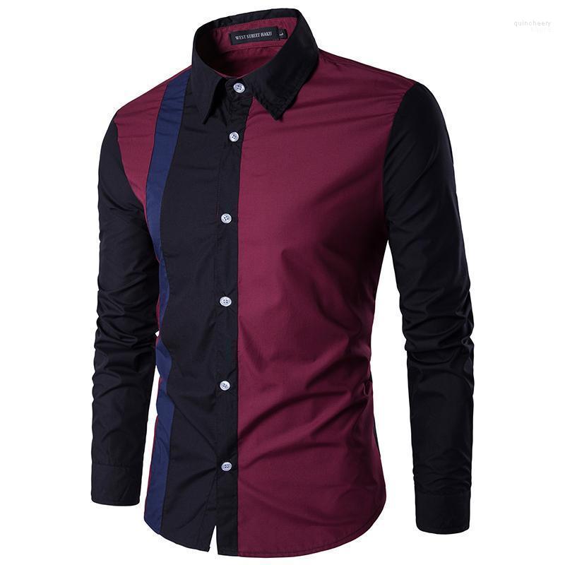 

Fashion Casual Camisa Social Patchwork Cotton Long Sleeve Business Men Dress Shirt Masculina Men's Shirts Quin22, Black
