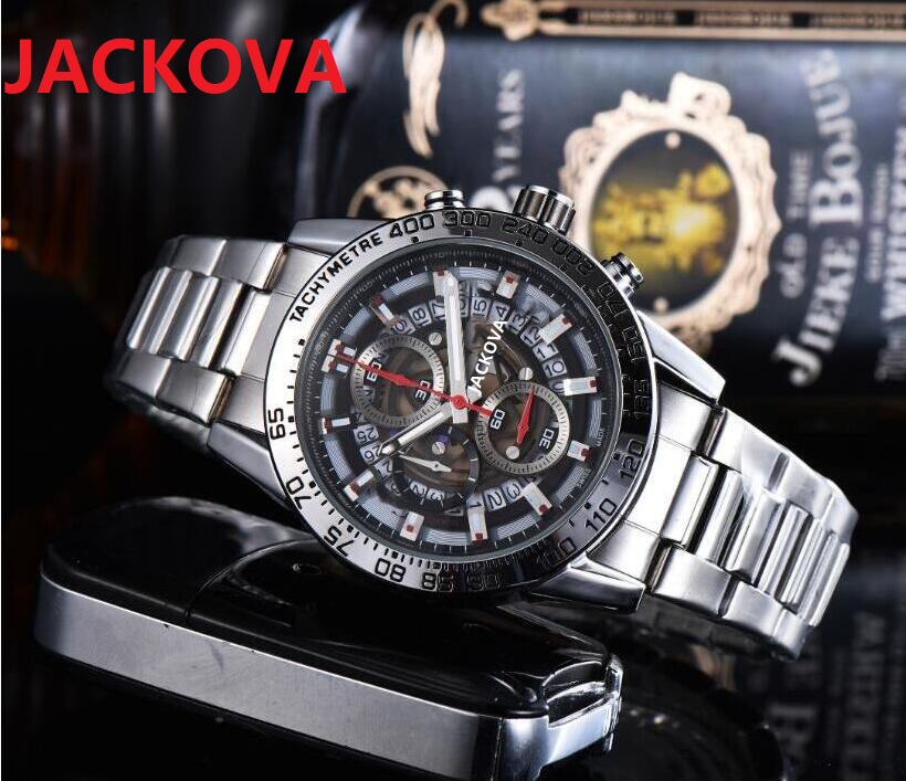 

High quality mens watch stopwatch 43mm six stitches series All the dials work hollow skeleton dial quartz movement pilot hole genuine leather waterproof wristwatch, As pic