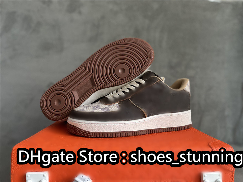 

Mens Shoes Luxury NK F0rce 1 Low Top Coffee Color Mathing sports skateboard SNKRS Brown Grey White Outdoor Sports GYM Trainers Fast Delivery