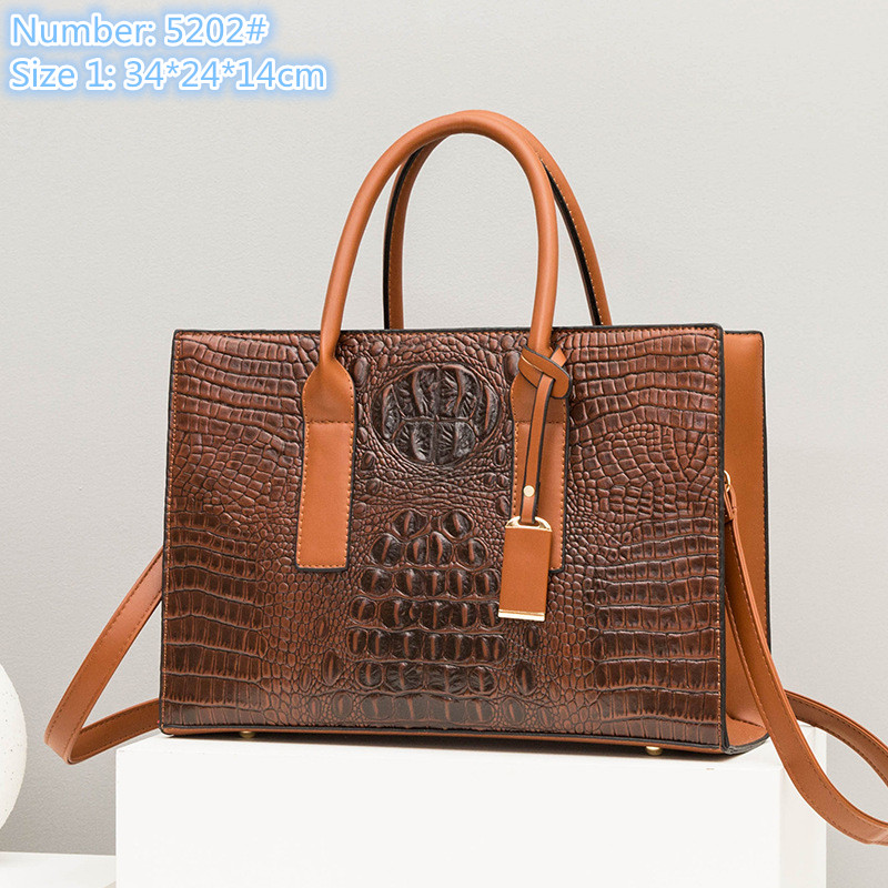 

Wholesale ladies leathers bags elegant retro solid color leather handbags large-capacity fashion crocodile tote bag personality three-piece snakeskin handbag, Coffee11-5202#