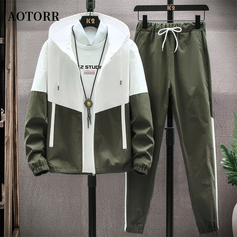

Spring Mens JacketsPants Two Piece Sets Tracksuit Casual Hoodies Male Fashion Patchwork Hip Hop Streetwear Sports Suit 220815, Cc416green