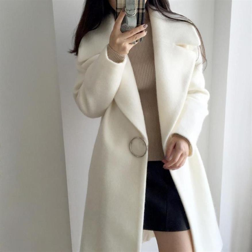 

Cashmere Woolen Women Coat Winter 2019 Fashion Vintage Elegant Solid Lapel Long Coat Cappotto Lana Donna Manteau Mouton Femme299z, Ivory