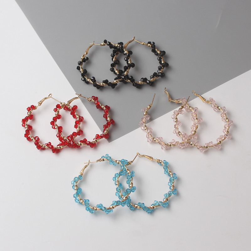 

Acrylic Beads Hoop Earrings for Female Translucent Pink Bohemian Twist Round Women oorbellen Trendy aretes 220716