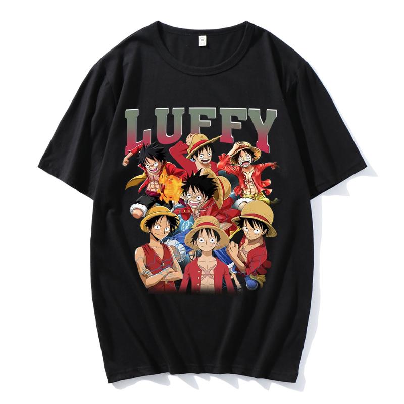 

Men's T-Shirts 2022 Cartoon Summer Top T-Shirt One Piece Luffy Japanese Anime Harajuku Graphic Unisex Men, Black