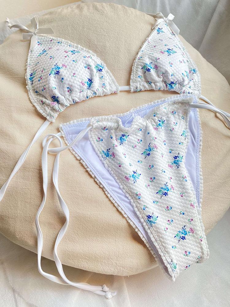 

Women' Swimwear Miyouj Floral Bikini Set White Color Swimsuit Women 2022 Micro Thong Triangle Bow Bandage Beachwear Sexy BiquiniWomen, Wh1