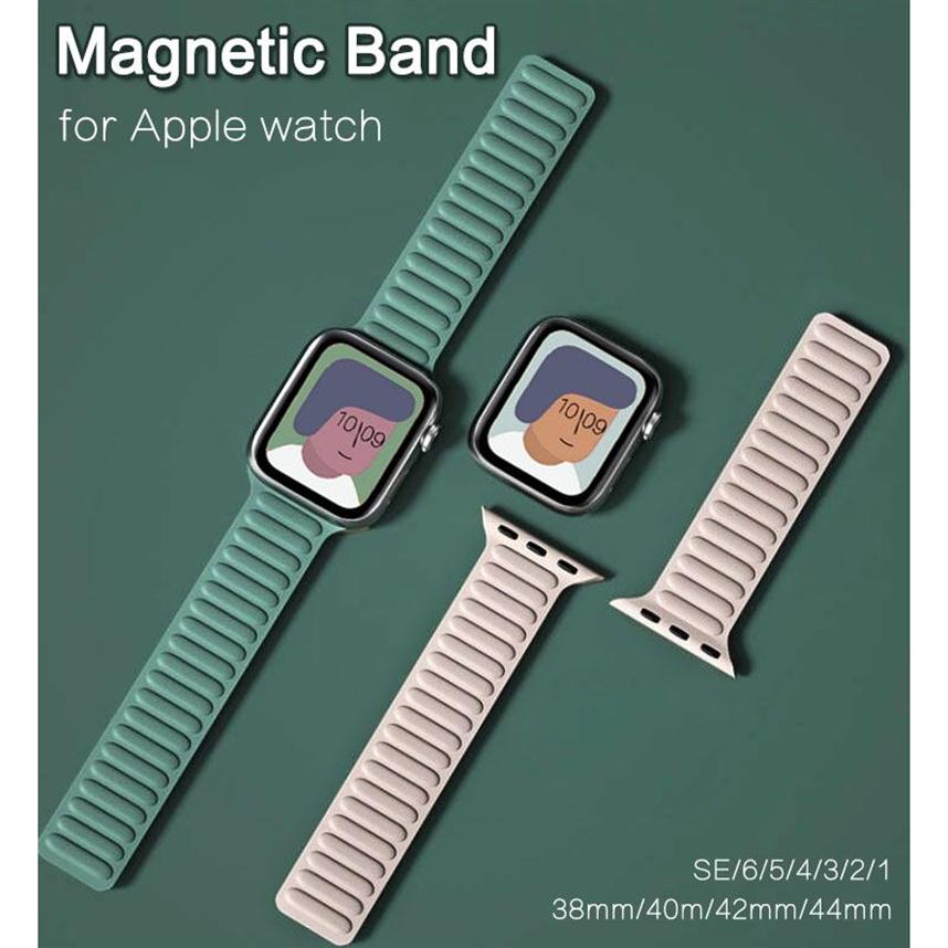 

Original Silicone link loop Magnetic strap For apple watch band 44mm 40mm 41mm 45mm iWatch series 7 6 SE 5 4 3 2 1 Sport Rubber 42219r
