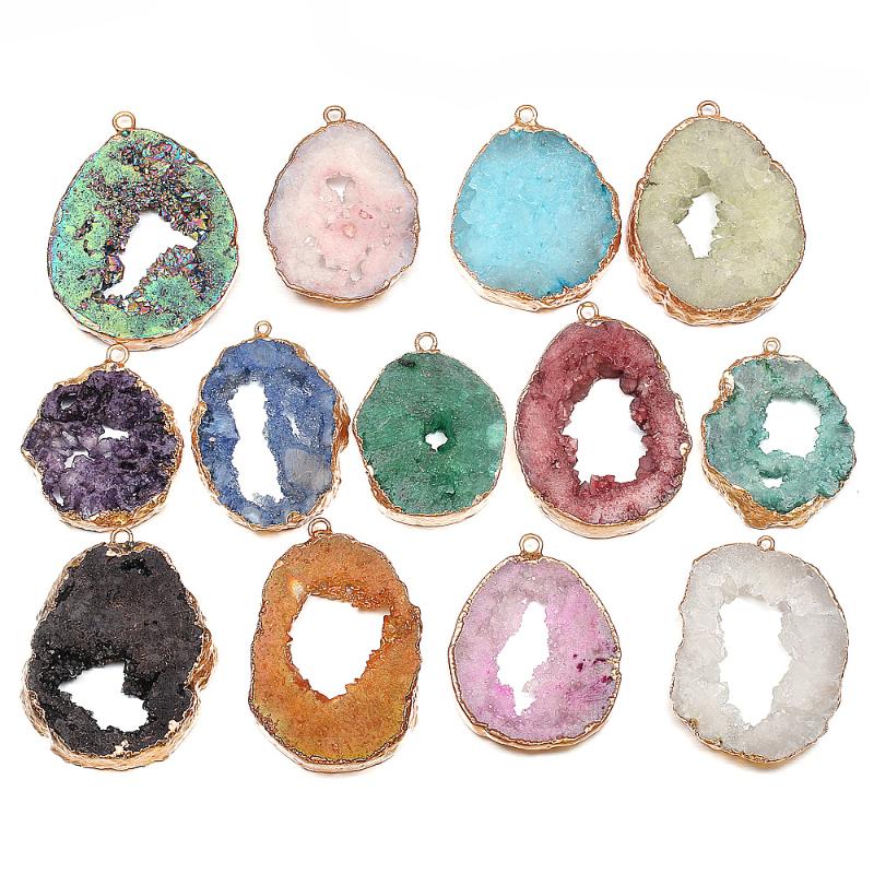 

Pendant Necklaces Natural Agates Stone Pendants Irregular Druzy Geode Crystal Charms For Jewelry Making Necklace Bracelet Gift