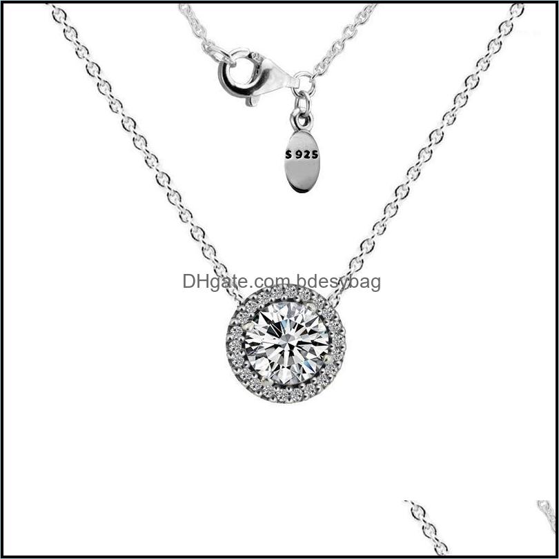 

Chains Necklaces Pendants Jewelry Ckk Classic Elegance Necklace Clear Cz 925 Sterling Sier Round Pendant Dhqyn
