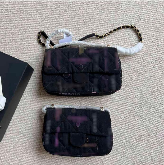 

TZ Letter MultiColor Shoulder Bag Black Blue Cowboy Denim Designer Bags Gold-Tone Metal Chain Hardware Tie Dye Crossbody Timeless Diamond Quilting Handbag 22cm/26cm, Shipping