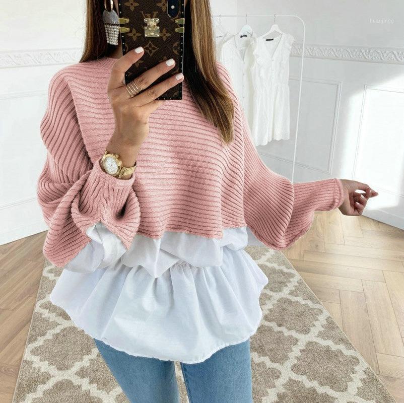 

Colorblock Insert Ruffles Ribbed Batwing Sleeve Blouses Women Autumn Long Casual Blouse Tops Streetwear Women' & Shirts, Brown