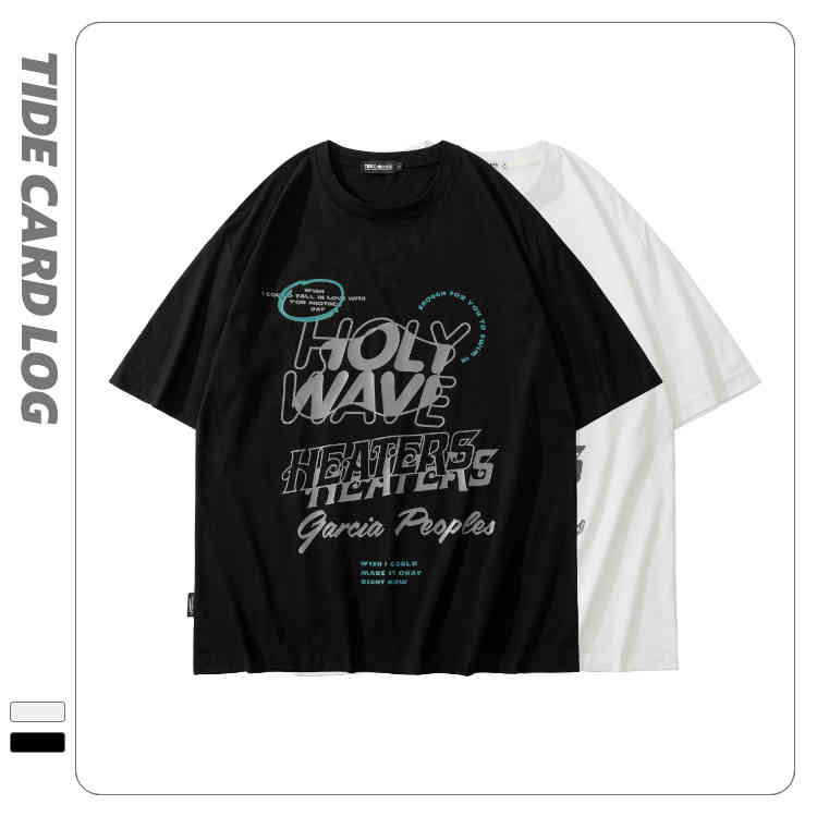 

2022 card log spring and summer new products modern poster letter printing half sve fashion brand neutral loose T-shirt, White