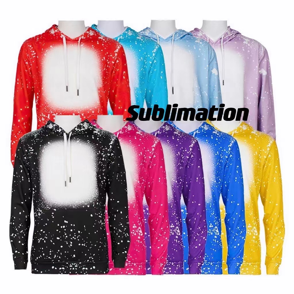 

Wholesale Party Supplies Sublimation Bleached hoodies Heat Transfer Blank Bleach Shirt fully Polyester US Sizes for Men Women 20 colors new