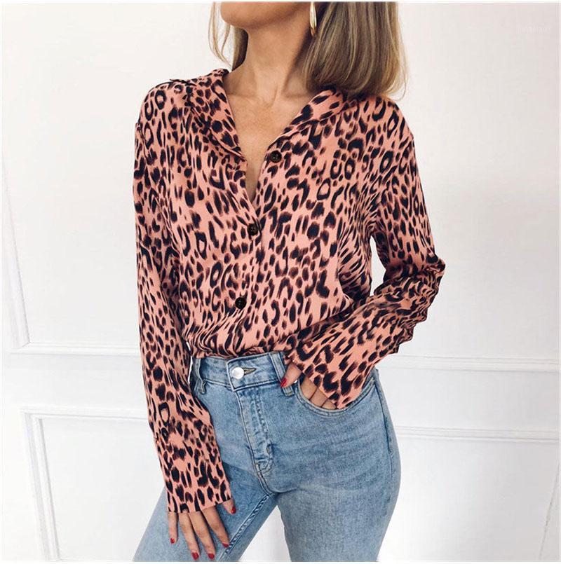 

Plus Size Office Lady Leopard Printed Shirts Women OL Oversized Casual Regular Fit Long Sleeve Turn Down Collar Blouses Top Women, Green