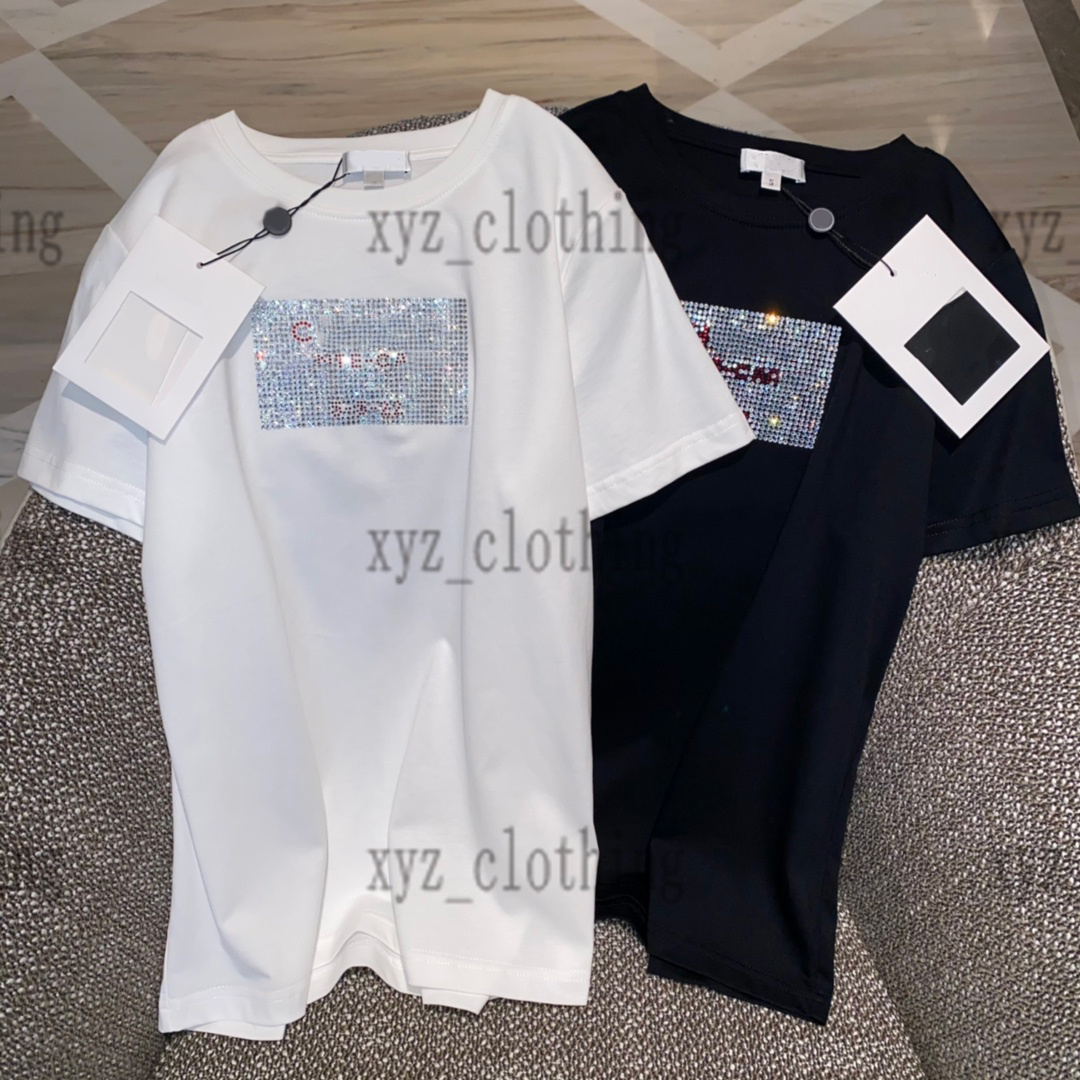 

22ss women hot drill t-shirts summer brand t shirts diamond letter Logo dr Print Casual Short Sleeve designer T-Shirt cotton SML, 04