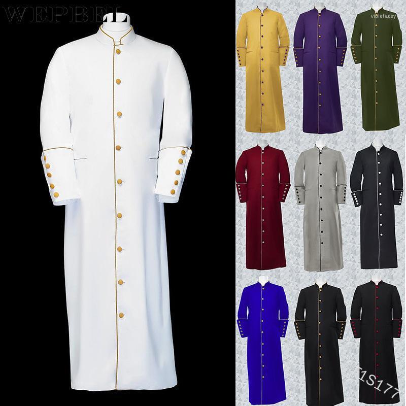 

Men' Trench Coats Church Priest Jacket Cassock Clergy Robe Preacher Men Liturgical Stand Collar Single Breasted Minister ChoirMen' Viol22, White