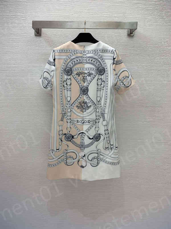 

Luxury Dresses Labyrinth Pattern Printed Waist Slim Fit Short Sleeve Casual Dress Fashion Skirt Retro Style Sexy Brand Designer Women Clothing