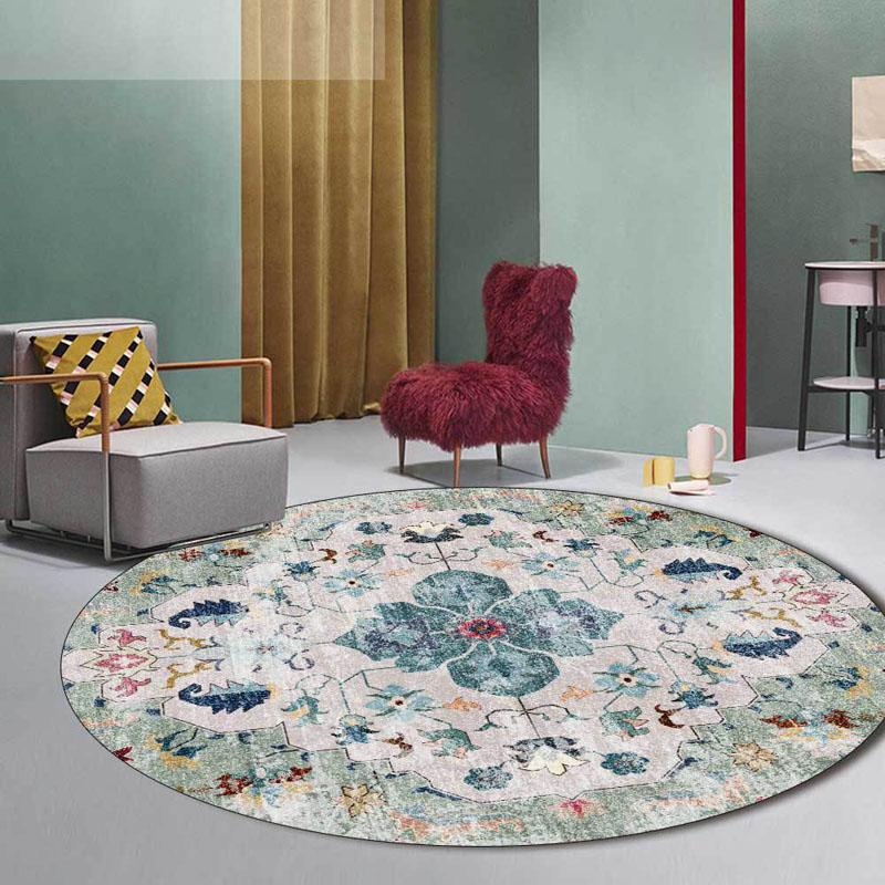 

Carpets Retro Round Carpet For Living Room Big Ethnic Style Bedroom Area Rugs Computer Chair Anti Slip Rug Vintage Floral Floor MatsCarpets